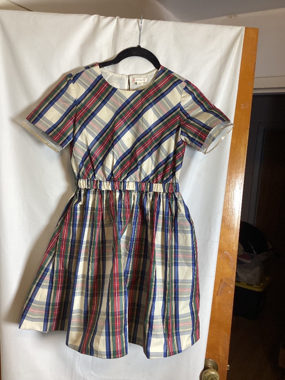 J .Crew tartan polyester holiday ,party ,sequin sleeve SZ 10
